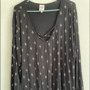 Self Esteem Black Long Sleeve Top with Gold Accents